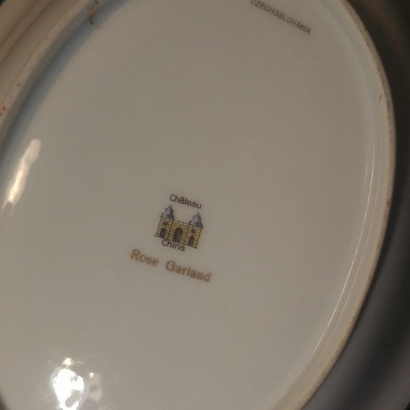 Vtg Chateaux Rose Garland Czechoslovakian Porcelain Serving Dish Set of 2 - Picture 7 of 7